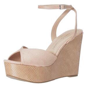 Chinese Laundry Wedge Sandals Womens Size 7‎ Pink Ankle Strap Open Toe